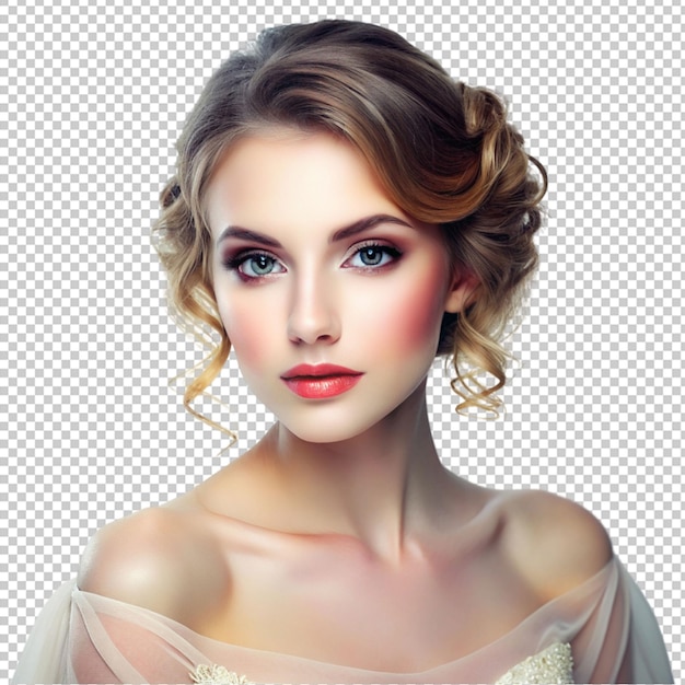 PSD charming lady refined female figure open shoulders soft pastel colors blush on the cheeks femininity romanticism tenderness blossom isolated on transparent background