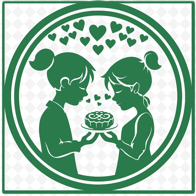 PSD charming mooncake couple with silhouette design couple shari png inspired lunar icon designs