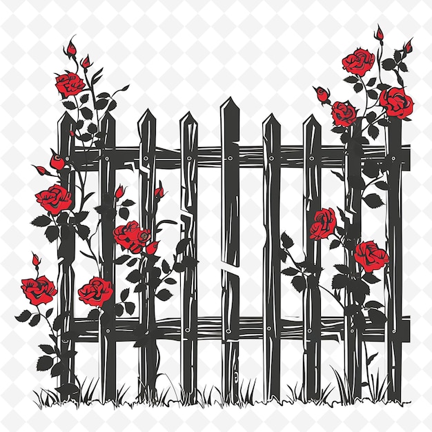 Charming Picket Fence Borderlines Design With Blooming Rose Creative Abstract Art Designs