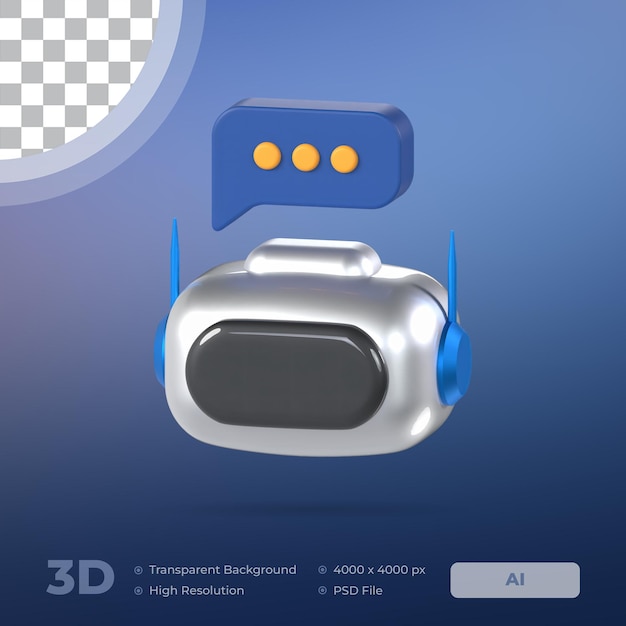 Chat Bot 3D Icon Artificial Intelligence Model with Transparent Background