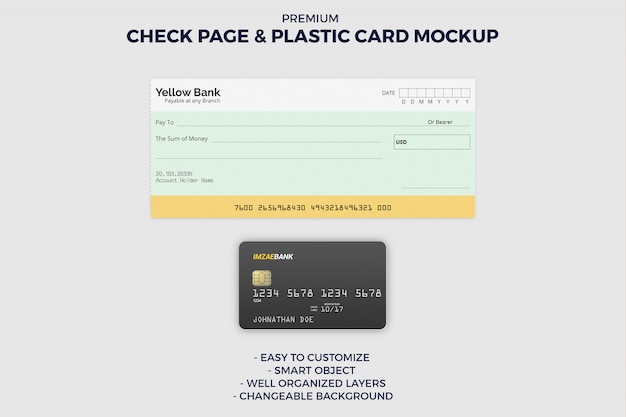 Check book page and credit card mockup