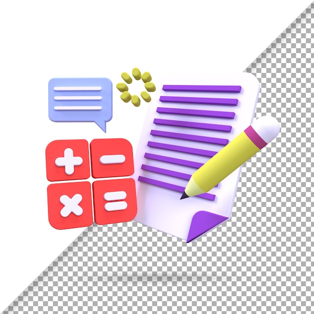 Check list with clipboard calculator pencil illustration for business idea concept isolated on colorful background3Drender