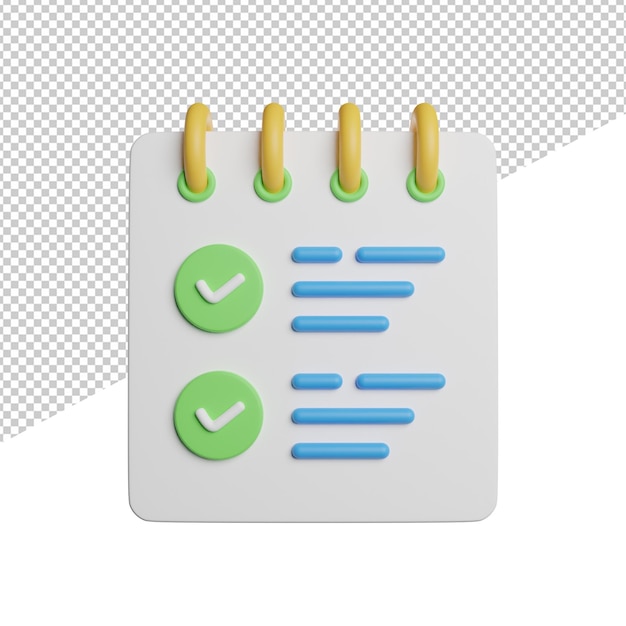 Checklist Note Check front view 3d rendering icon illustration on transparent background