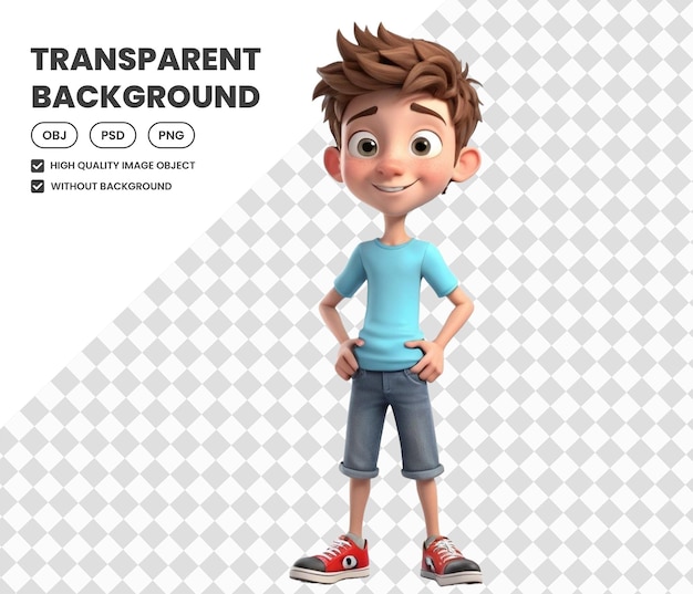 Cheerful 3D Cartoon Teenage Boy Radiating Joy