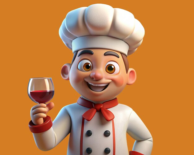 PSD cheerful 3d chef character holding wine glass