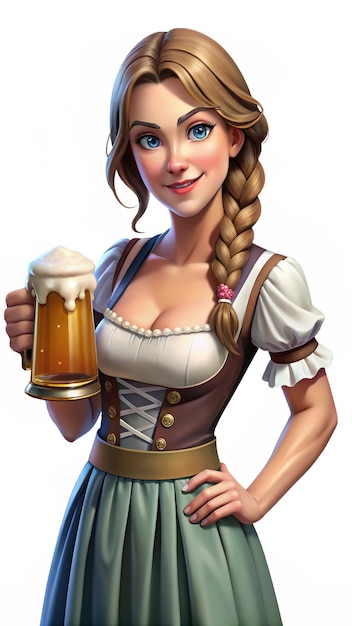 PSD cheerful bavarian waitress in a dirndl