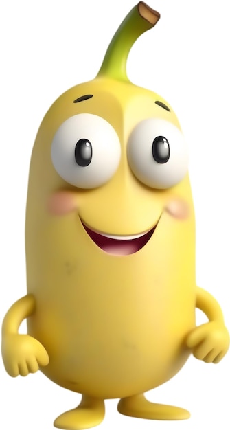 PSD cheerful cartoon banana with a beaming smile