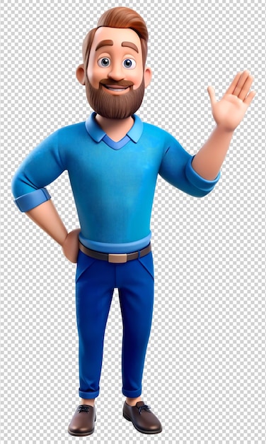 PSD cheerful cartoon man waving hand