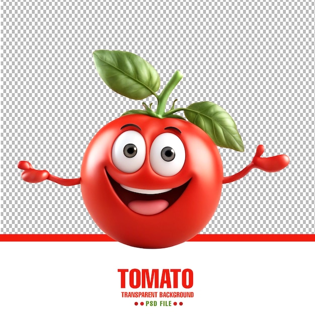 PSD cheerful cartoon tomato character with cute smile happy funny food personage