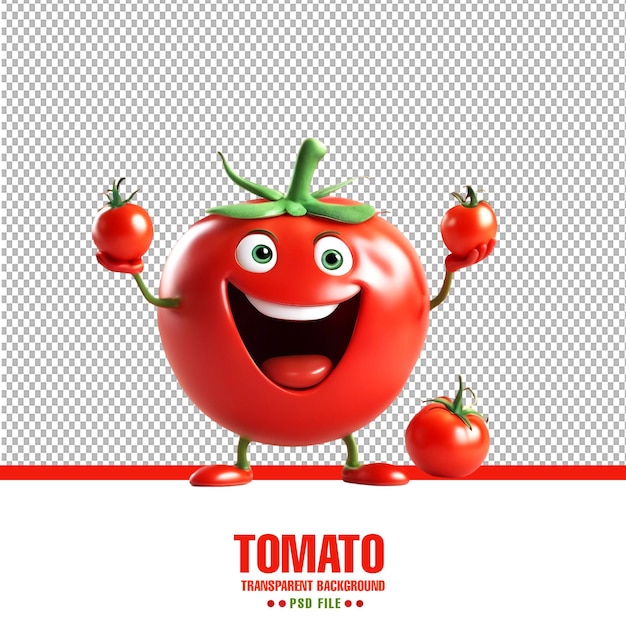 Cheerful Cartoon Tomato Character with Cute Smile Happy Funny Food Personage