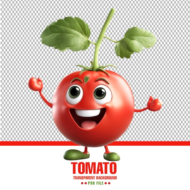 Cheerful Cartoon Tomato Character with Cute Smile Happy Funny Food Personage