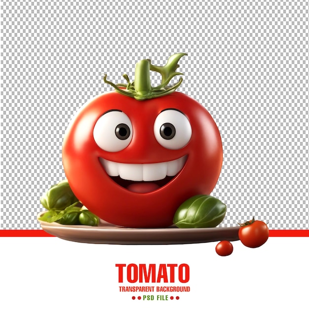 PSD cheerful cartoon tomato character with cute smile happy funny food personage