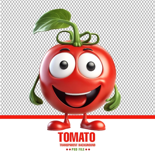 PSD cheerful cartoon tomato character with cute smile happy funny food personage