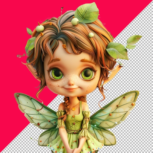 PSD cheerful fairie isometric render transparent background png psd