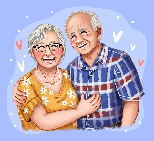 PSD cheerful grandparents illustration