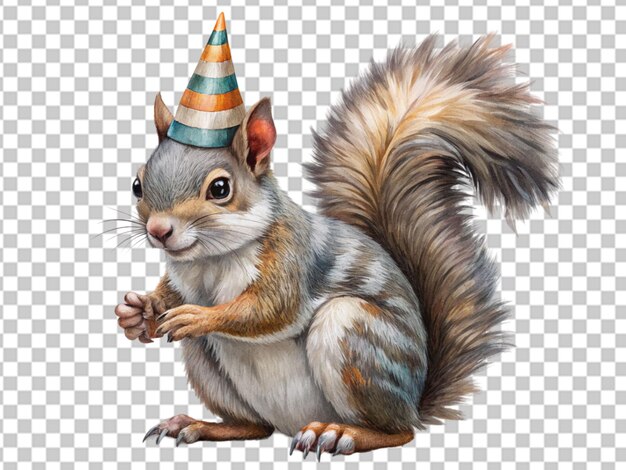 PSD cheerful squirrel celebrating with party hat