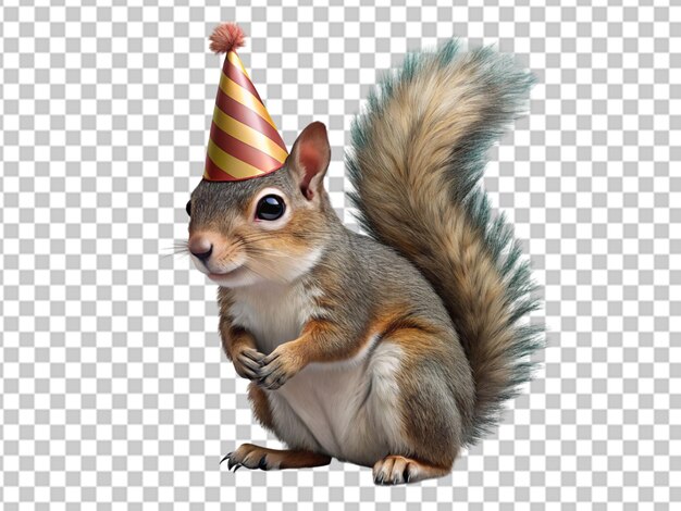 PSD cheerful squirrel celebrating with party hat