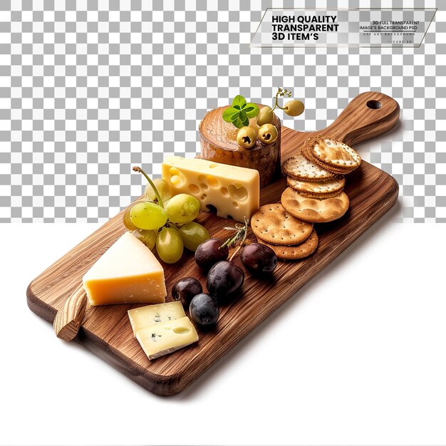 PSD cheese board a board used for serving cheese and accompaniments on transparent background