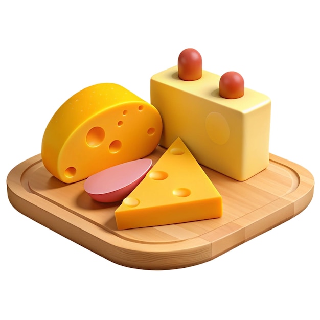 cheese and cheese on a wooden board with cheese and cheese on it