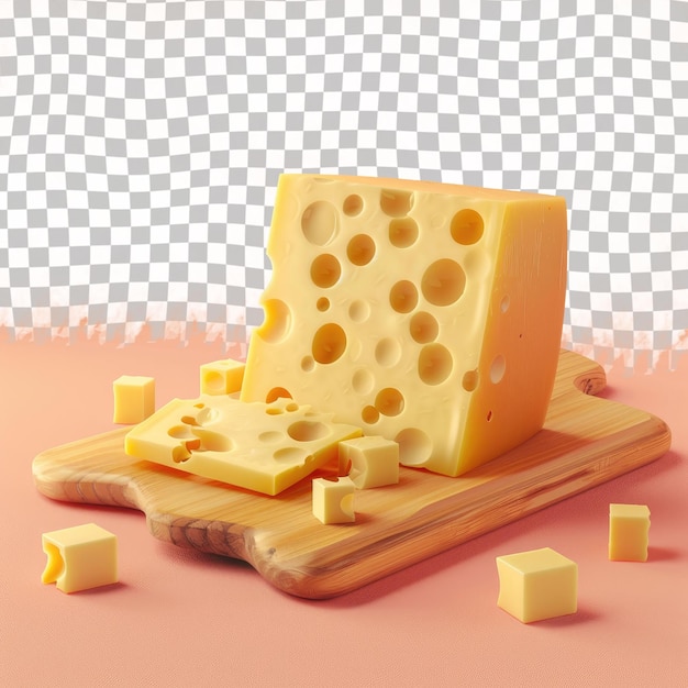 PSD a cheese that has been cut into pieces on a cutting board