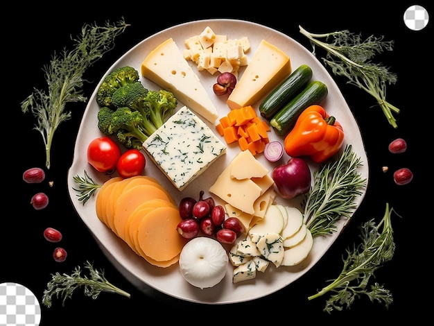 Cheese vegetable plate top vies png transparent