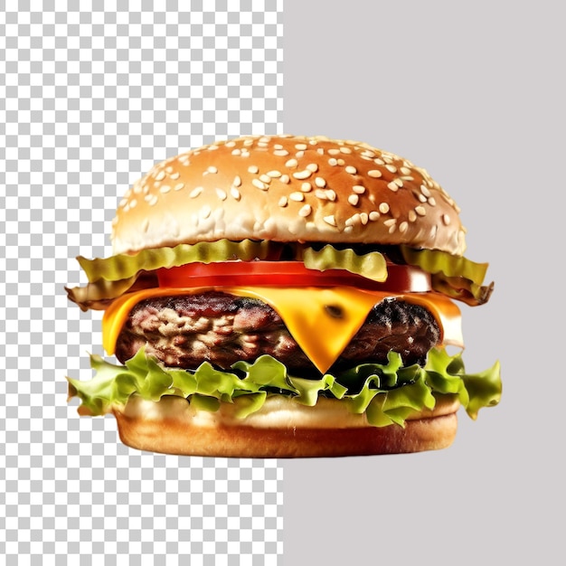 A cheeseburger with a slice of tomato transparent background