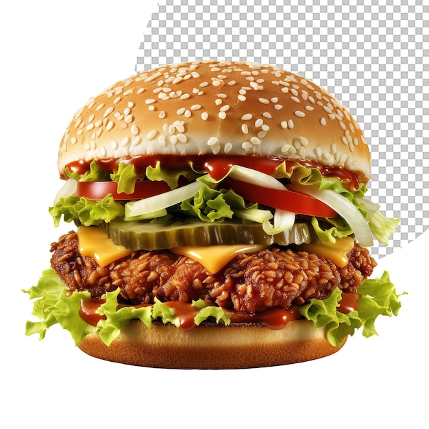 Cheesy Zinger Burger on Transparent Background