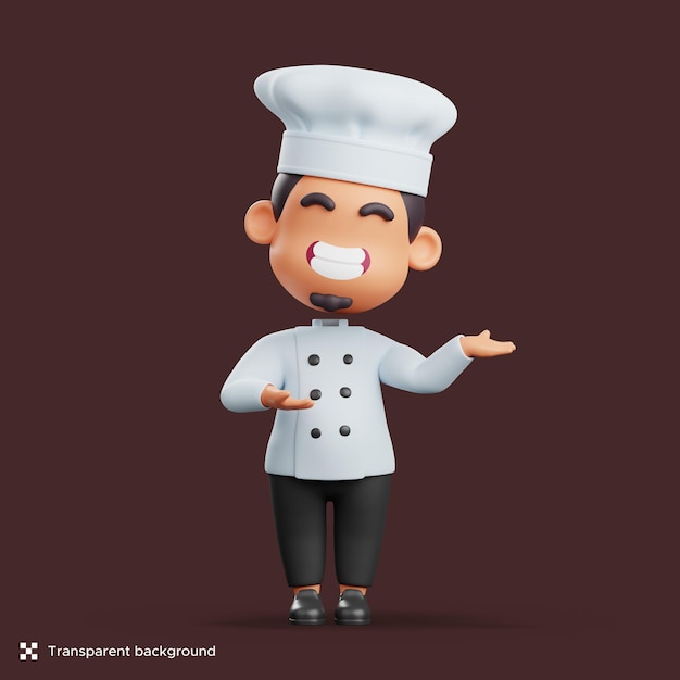 Chef character with a welcome pose in 3d illustration