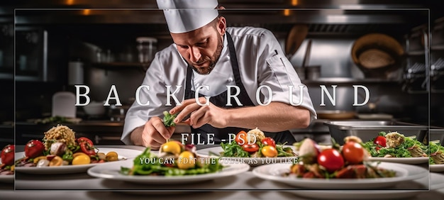 PSD chef delicately arranging a gourmet salad