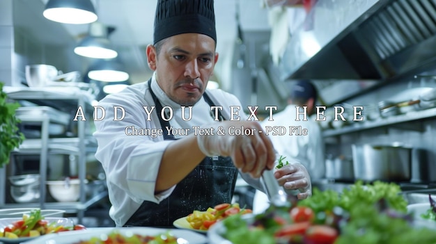 Chef preparing a salad in a kitchen