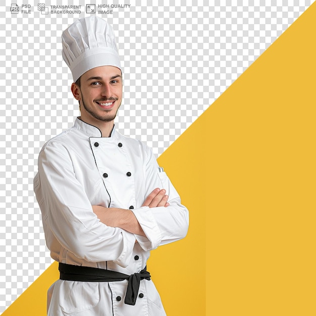 Chef smiling crossed arms and looking at camera isolated on transparent background