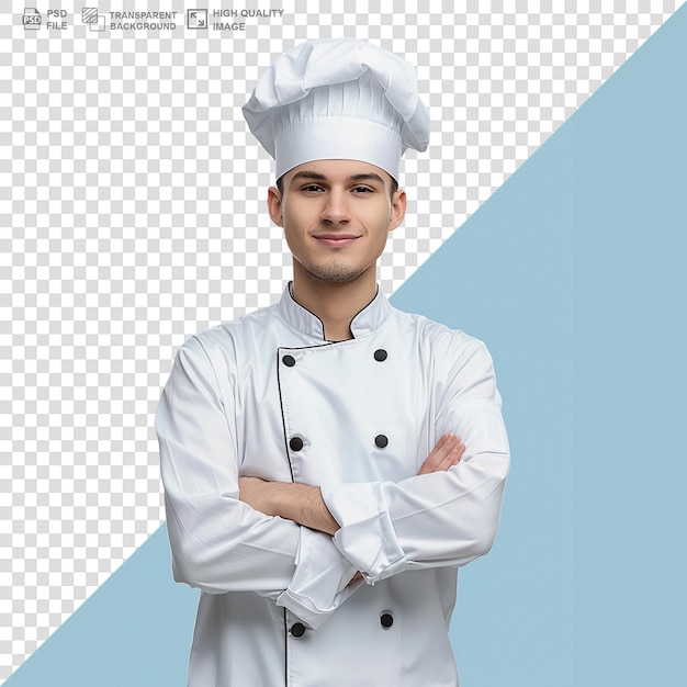 Chef smiling crossed arms and looking at camera isolated on transparent background