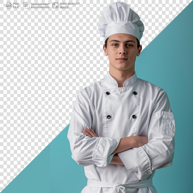 Chef smiling crossed arms and looking at camera isolated on transparent background