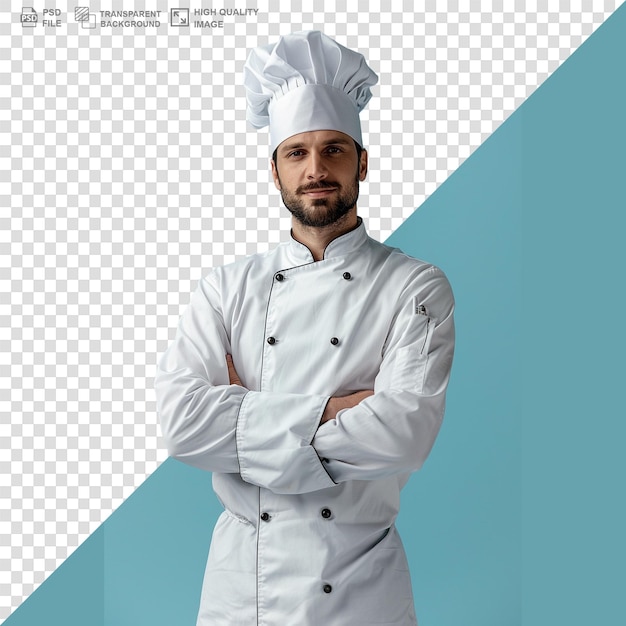 Chef smiling crossed arms and looking at camera isolated on transparent background