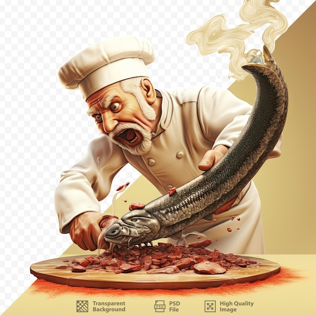 Chef takes out fish bone from eel