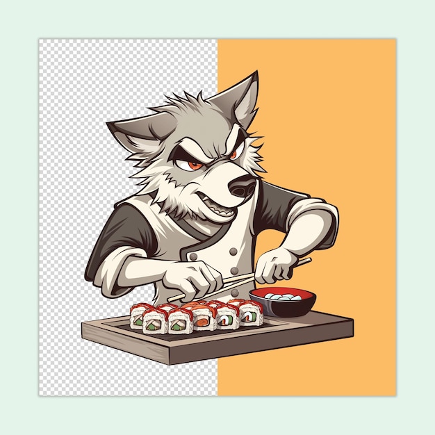 PSD a chef wolf cartoon isolated on a transparent background