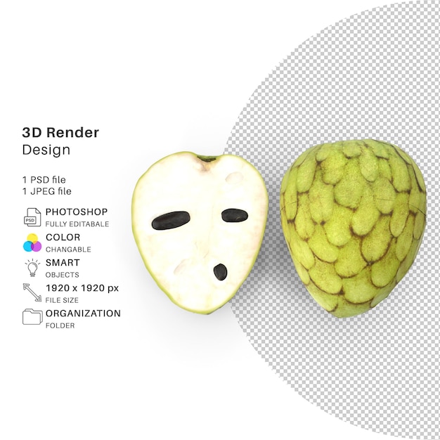 Cherimoya Fruit Custard Apple 3D Modeling PSD File Realistic