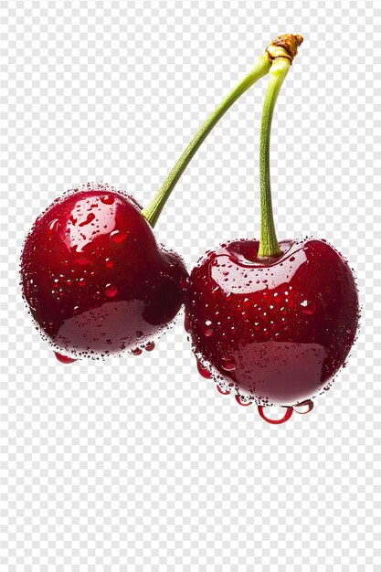 PSD cherries with water drops on a transparent background