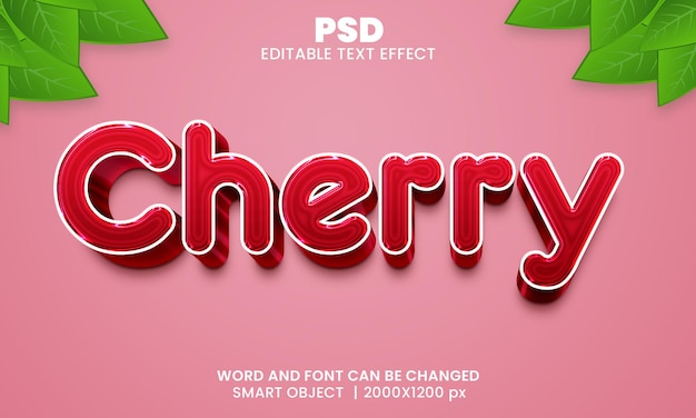 Cherry 3d editable text effect Premium Psd with background