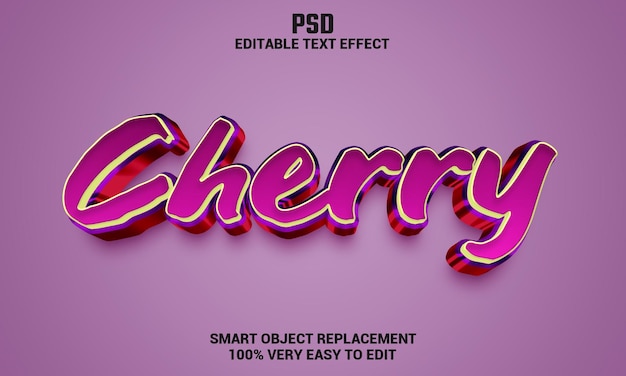 PSD cherry  3d editable text effect with background premium psd