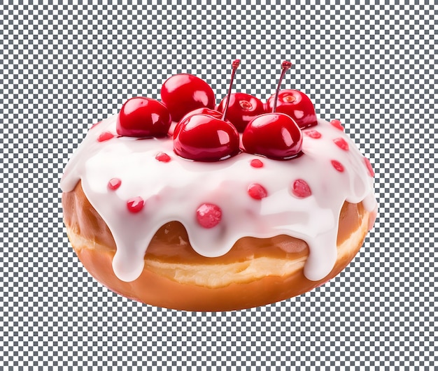 Cherry Almond Donut isolated on transparent background