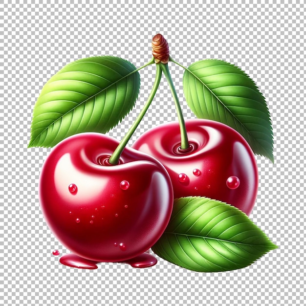 Cherry berry with leaf isolated transparent background premium psd