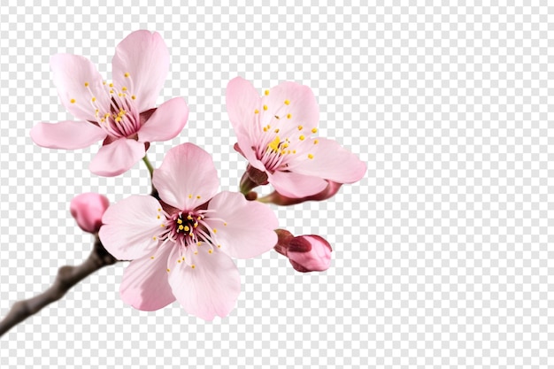 PSD cherry blossom branch with pink flowers isolated on a transparent background