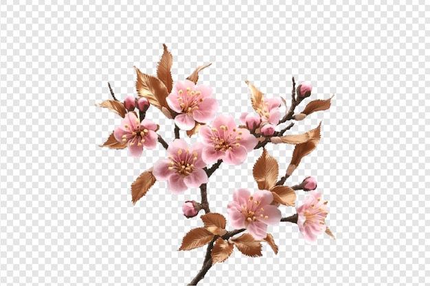 PSD cherry blossom branch with pink flowers isolated on a transparent background