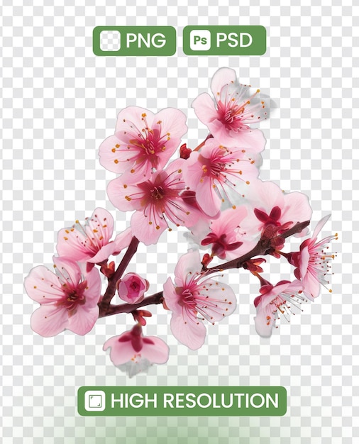 PSD cherry blossoms png isolated on transparent background