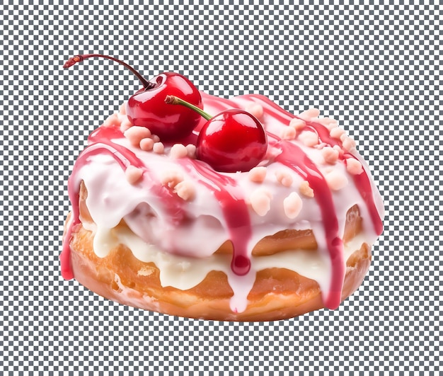 Cherry Cheesecake Donut isolated on transparent background