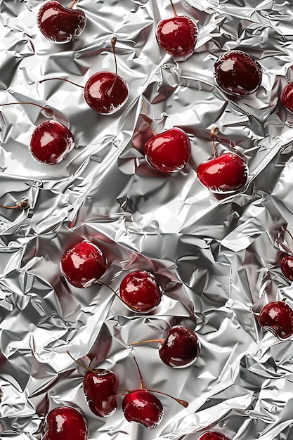 PSD cherry pits with crumpled aluminum foil and torn plastic wra creative texture background designs