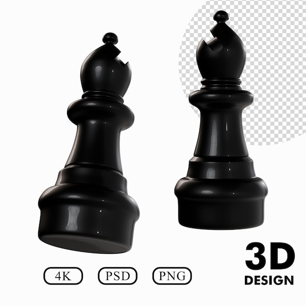 Chess Black Bishop Piece with Plastic Material Transparent Background