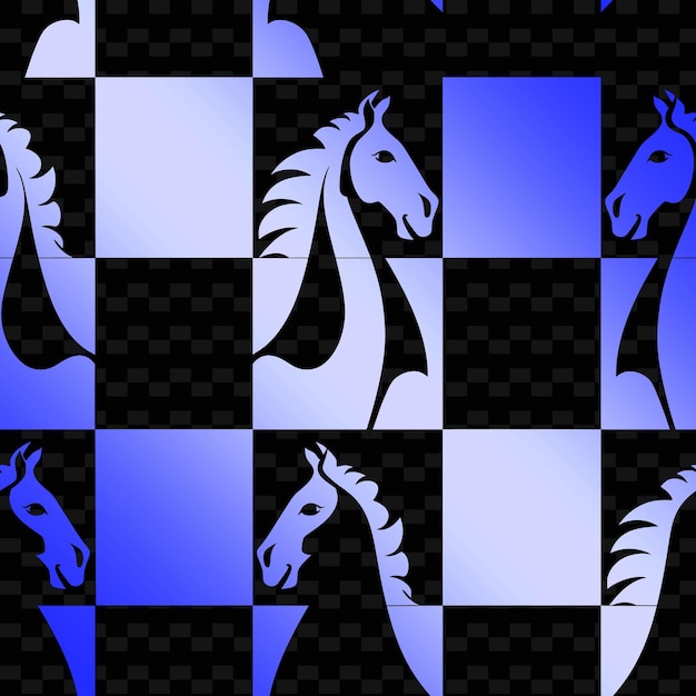 Chessboard Squared Pattern With Horse Icon and Grid Layout T Nature Inspired Abstract Outline Art