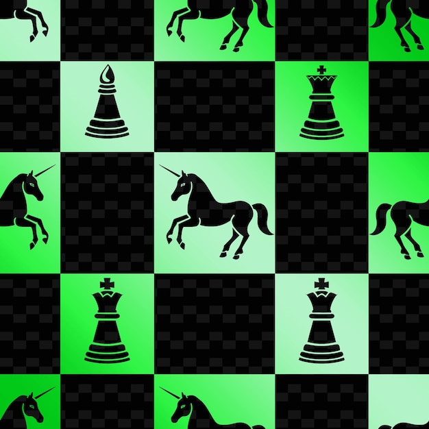 Chessboard Squared Pattern With Horse Icon and Grid Layout T Nature Inspired Abstract Outline Art